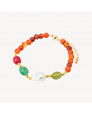 Bracciale con Pietre Dure 6mm e Perle di Maiorca 18,5cm + 5cm MOD2738 con Ematite Dorato Corniola-ΣΚΛΗΡΕΣ ΠΕΤΡΕΣ | Worldofjewel.com