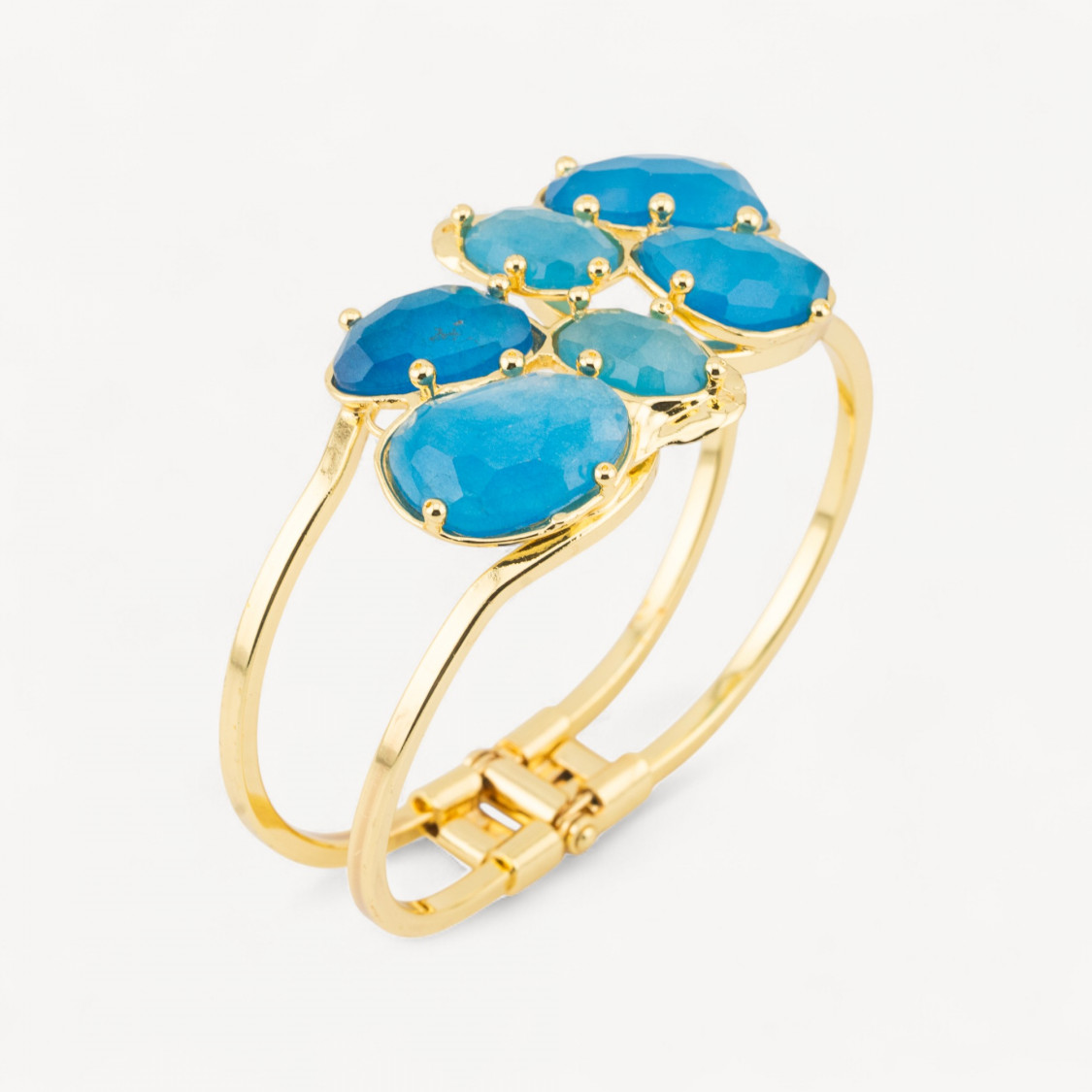 Bracciale Di Bronzo E Centrale Di Pietre Dure Incastonate 45x65mm Dorato Azzurro-ΜΠΡΟΝΖΕ ΚΑΙ ΒΡΑΧΙΟΛΙ ΜΕ ΓΑΤΙΚΑ ΜΑΤΙΑ | Worldofjewel.com