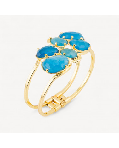 Bracciale Di Bronzo E Centrale Di Pietre Dure Incastonate 45x65mm Dorato Azzurro-ΜΠΡΟΝΖΕ ΚΑΙ ΒΡΑΧΙΟΛΙ ΜΕ ΓΑΤΙΚΑ ΜΑΤΙΑ | Worldofjewel.com