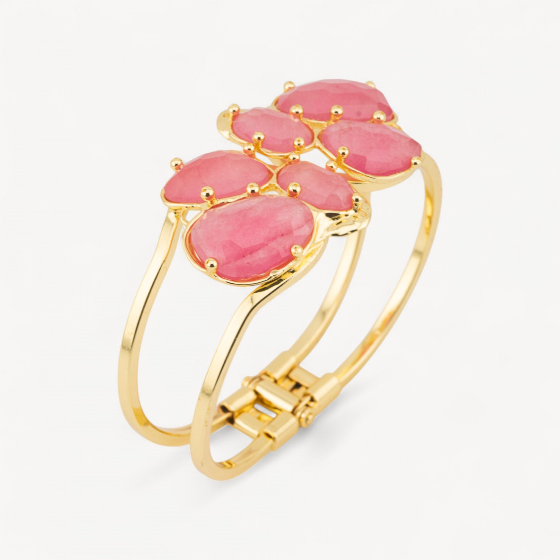 Bracciale Di Bronzo E Centrale Di Pietre Dure Incastonate 45x65mm Dorato Fucsia-ΜΠΡΟΝΖΕ ΚΑΙ ΒΡΑΧΙΟΛΙ ΜΕ ΓΑΤΙΚΑ ΜΑΤΙΑ | Worldofjewel.com