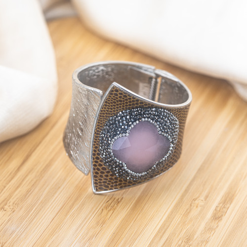 Rhodium-Plated Bronze Bracelet with Stones and Marcasite MOD.595