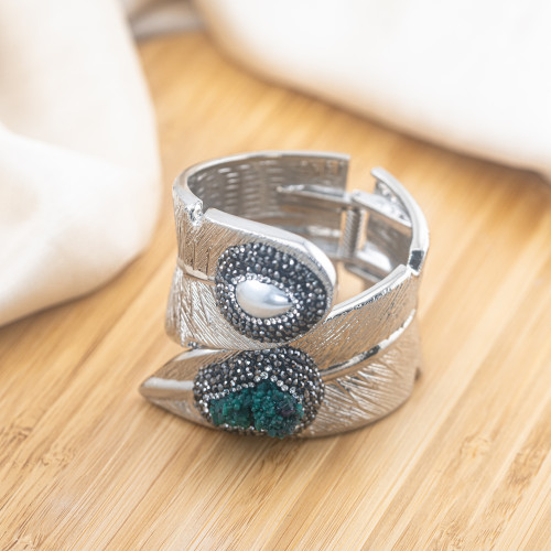 Bracelet en bronze rhodié avec pierres et marcassite MOD.602