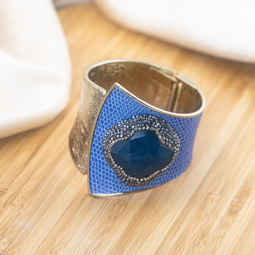 Bracelet en bronze rhodié avec pierres et marcassite MOD.614