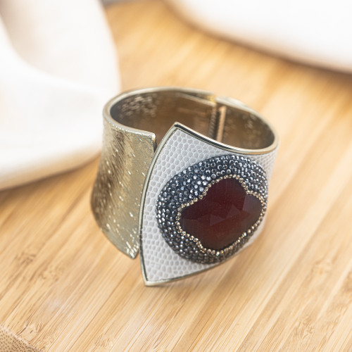 Rhodium-Plated Bronze Bracelet with Stones and Marcasite MOD.643