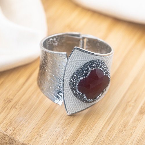 Rhodium-Plated Bronze Bracelet with Stones and Marcasite MOD.645