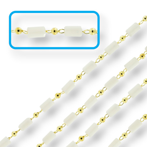 Chapelet en laiton blanc avec cristaux cylindriques de 2,5 mm et tige de 1 mètre