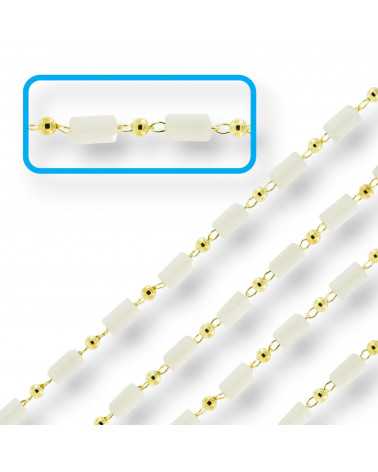 Catena Rosario Con Cristalli Cilindro e Ottone 2,5mm 1 Metro Bianco-CATENE A METRAGGIO | Worldofjewel.com