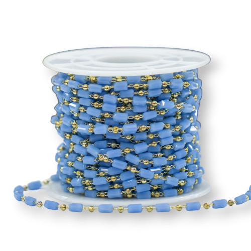 Rosary Chain with Cylinder Crystals and Brass 2.5mm 1 Meter Light Blue