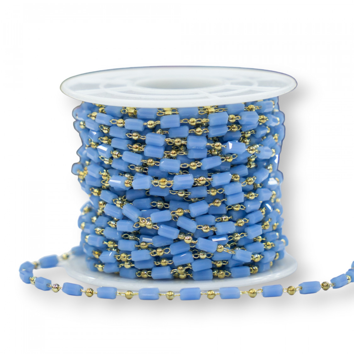 Catena Rosario Con Cristalli Cilindro e Ottone 2,5mm 1 Metro Celeste-CATENE A METRAGGIO | Worldofjewel.com