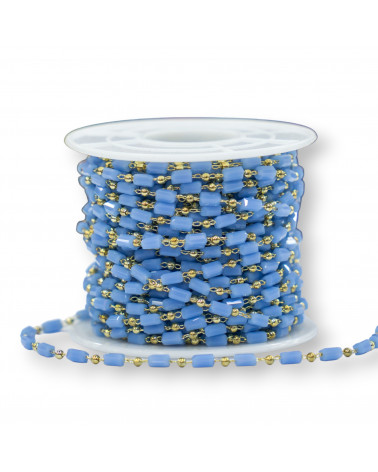 Catena Rosario Con Cristalli Cilindro e Ottone 2,5mm 1 Metro Celeste-CATENE A METRAGGIO | Worldofjewel.com