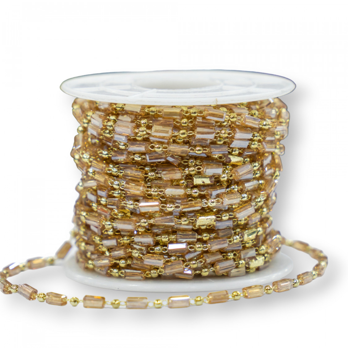 Cadena de Rosario con Cristales Cilíndricos y Latón 2,5 mm 1 Metro Champagne AB-CADENAS POR METROS | Worldofjewel.com