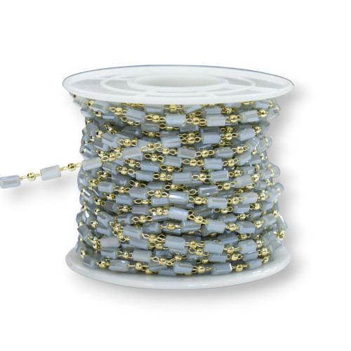 Rosary Chain with Cylinder Crystals and Brass 2.5mm 1 Meter Gray AB