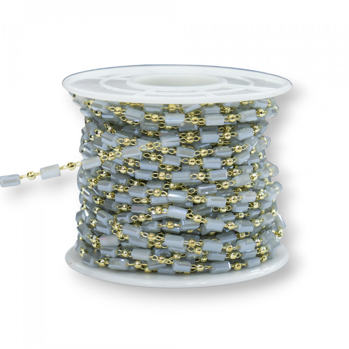 Catena Rosario Con Cristalli Cilindro e Ottone 2,5mm 1 Metro Grigio AB-CATENE A METRAGGIO | Worldofjewel.com