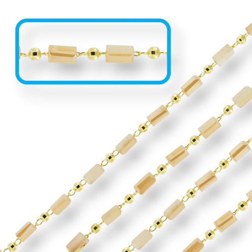 Rosary Chain with Cylinder Crystals and Brass 2.5mm 1 Meter Peach