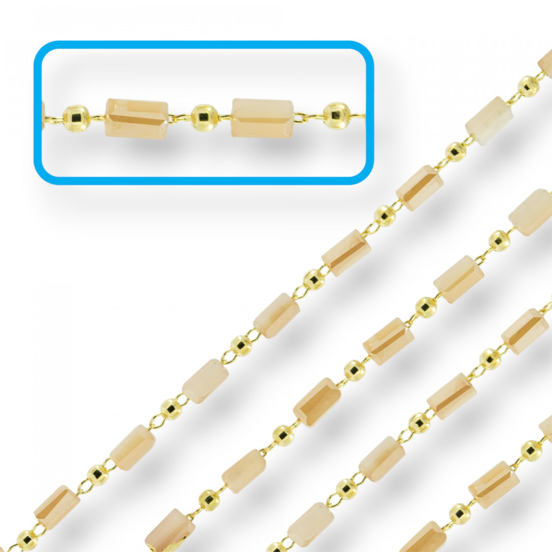 Catena Rosario Con Cristalli Cilindro e Ottone 2,5mm 1 Metro Pesca-CATENE A METRAGGIO | Worldofjewel.com