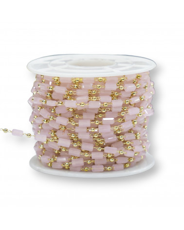 Catena Rosario Con Cristalli Cilindro e Ottone 2,5mm 1 Metro Rosa-CATENE A METRAGGIO | Worldofjewel.com