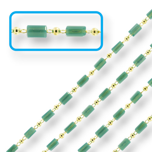 Chapelet en laiton avec cristaux cylindriques, 2,5 mm, 1 mètre, vert