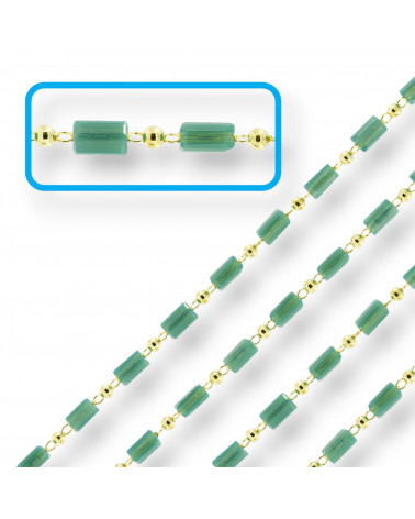 Catena Rosario Con Cristalli Cilindro e Ottone 2,5mm 1 Metro Verde-CATENE A METRAGGIO | Worldofjewel.com