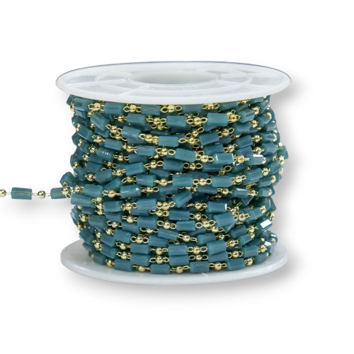 Chapelet en laiton avec cristaux cylindriques, 2,5 mm, 1 mètre, vert turquoise