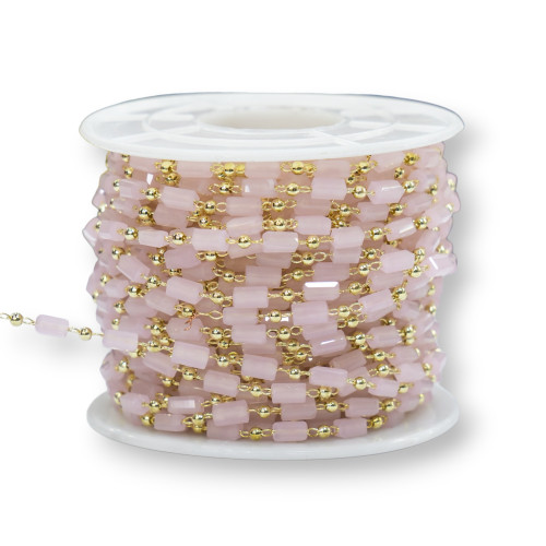 Rosenkranzkette mit zylinderförmigen Kristallen und Messing, 2,5 mm, 10 Meter, Rosa