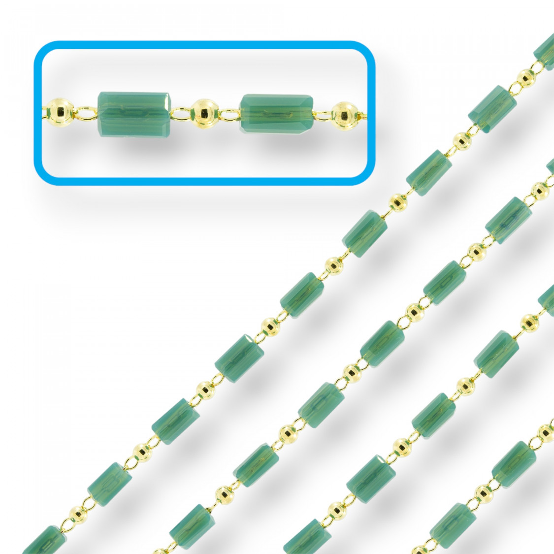 Catena Rosario Con Cristalli Cilindro e Ottone 2,5mm 10 Metri Verde-CATENE ROSARIO CON PIETRE | Worldofjewel.com