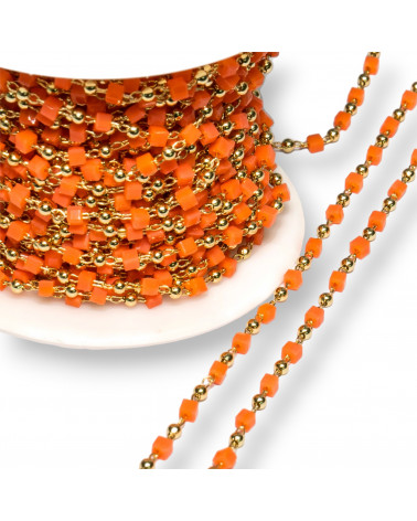 Catena Rosario Con Cristalli Cubetti e Ottone 2mm 1 Metro Dorato Arancio-CATENE A METRAGGIO | Worldofjewel.com