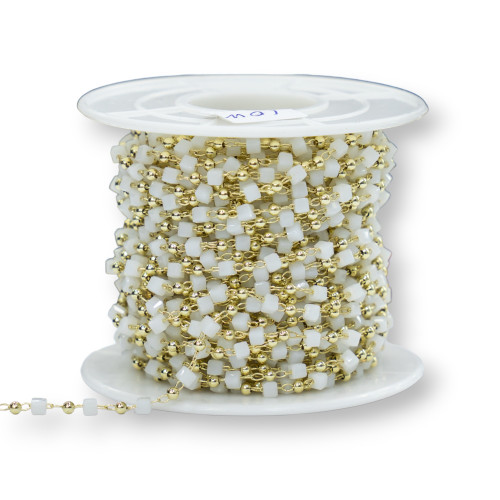Chapelet avec cubes de cristal et laiton 2 mm 1 mètre Or Blanc