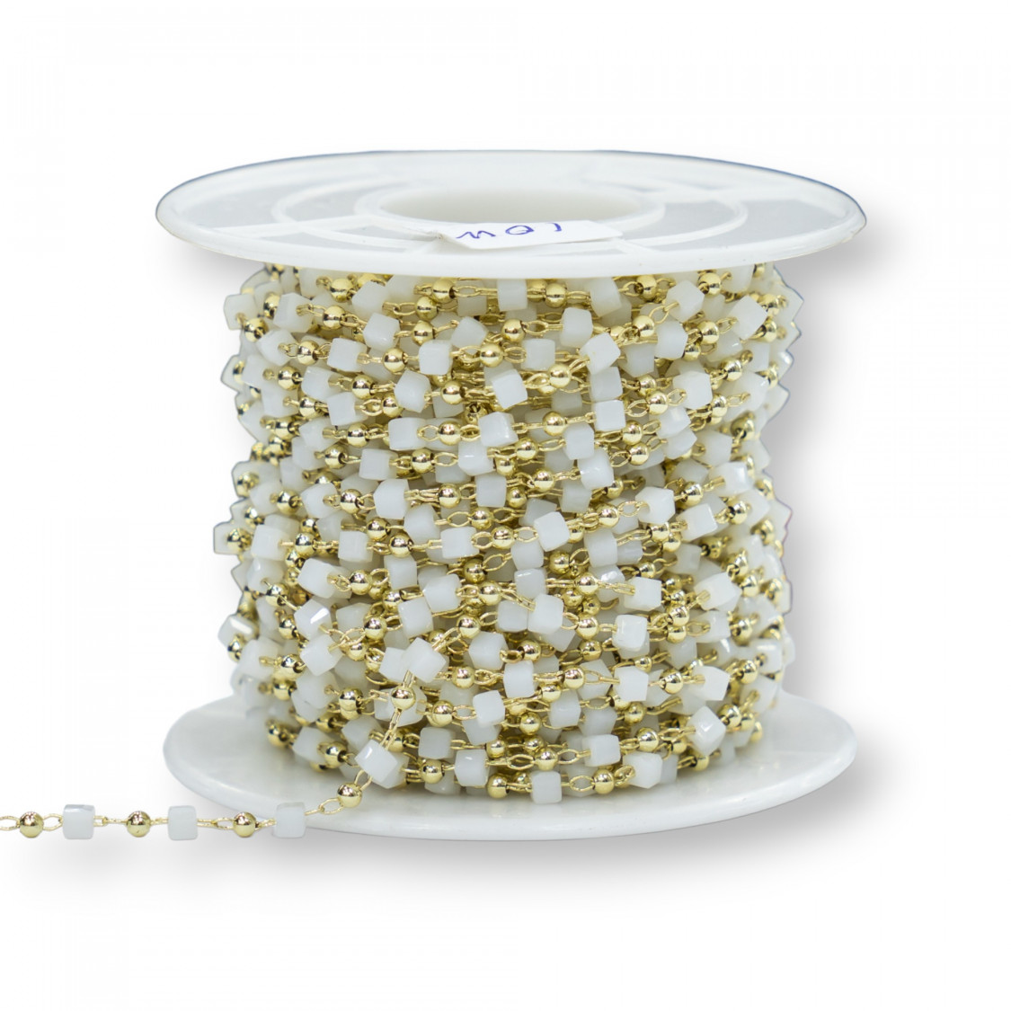 Catena Rosario Con Cristalli Cubetti e Ottone 2mm 1 Metro Dorato Bianco-CATENE A METRAGGIO | Worldofjewel.com
