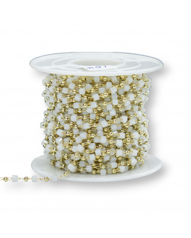 Catena Rosario Con Cristalli Cubetti e Ottone 2mm 1 Metro Dorato Bianco-CATENE A METRAGGIO | Worldofjewel.com