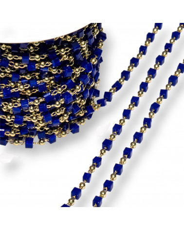 Catena Rosario Con Cristalli Cubetti e Ottone 2mm 1 Metro Dorato Blu-CATENE A METRAGGIO | Worldofjewel.com