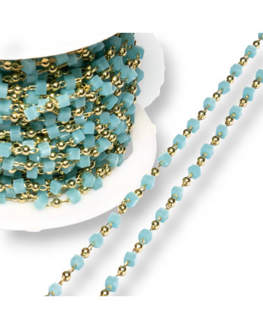 Catena Rosario Con Cristalli Cubetti e Ottone 2mm 1 Metro Dorato Celeste-CATENE A METRAGGIO | Worldofjewel.com