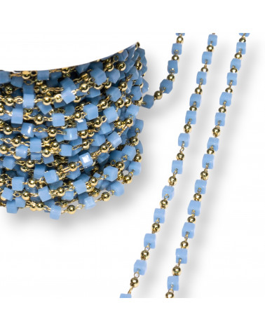 Catena Rosario Con Cristalli Cubetti e Ottone 2mm 1 Metro Dorato Indaco-CATENE A METRAGGIO | Worldofjewel.com