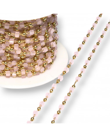 Catena Rosario Con Cristalli Cubetti e Ottone 2mm 1 Metro Dorato Rosa-CATENE A METRAGGIO | Worldofjewel.com