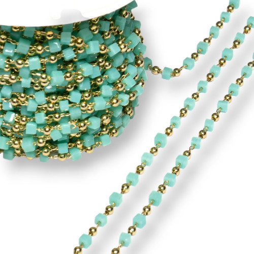 Chapelet avec cubes de cristal et laiton 2 mm 1 mètre Or Vert turquoise