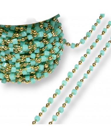 Catena Rosario Con Cristalli Cubetti e Ottone 2mm 1 Metro Dorato Verde Acqua-CATENE A METRAGGIO | Worldofjewel.com