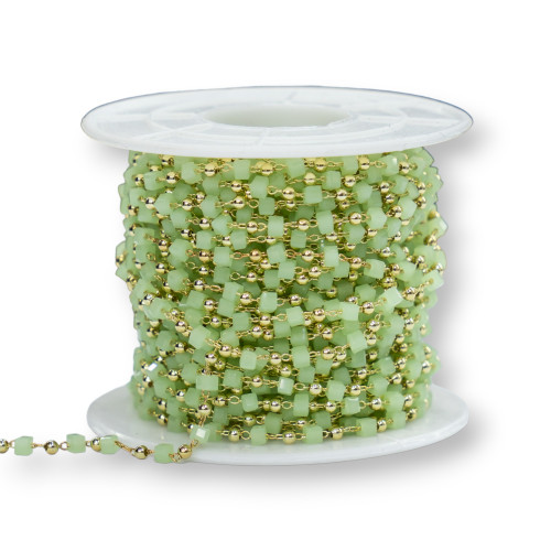 Chapelet avec cubes de cristal et laiton 2 mm 1 mètre Or Vert clair