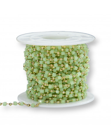 Catena Rosario Con Cristalli Cubetti e Ottone 2mm 1 Metro Dorato Verde Chiaro-CATENE A METRAGGIO | Worldofjewel.com