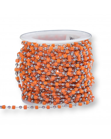Catena Rosario Con Cristalli Cubetti e Ottone 2mm 1 Metro Rodiato Arancio-CATENE A METRAGGIO | Worldofjewel.com
