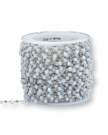 Catena Rosario Con Cristalli Cubetti e Ottone 2mm 1 Metro Rodiato Bianco-CATENE A METRAGGIO | Worldofjewel.com