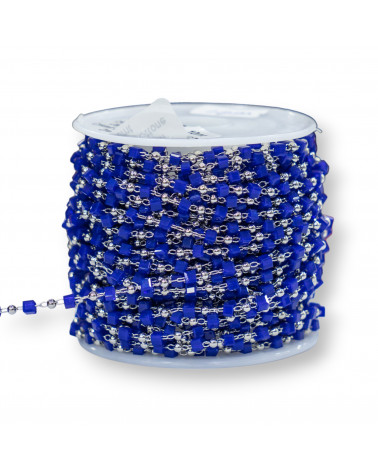 Catena Rosario Con Cristalli Cubetti e Ottone 2mm 1 Metro Rodiato Blu-CATENE A METRAGGIO | Worldofjewel.com