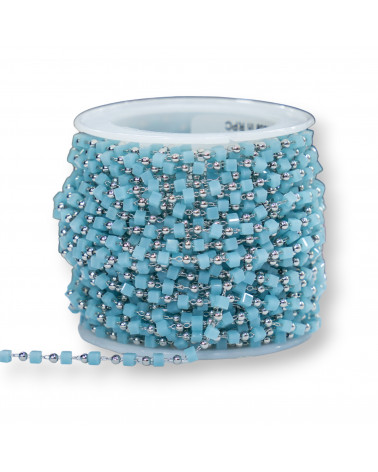 Catena Rosario Con Cristalli Cubetti e Ottone 2mm 1 Metro Rodiato Celeste-CATENE A METRAGGIO | Worldofjewel.com