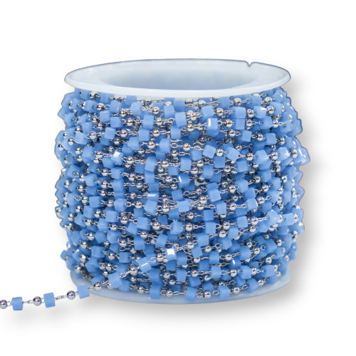 Rosenkranzkette mit Kristallwürfeln und Messing, 2 mm, 1 Meter, rhodiniert, indigo