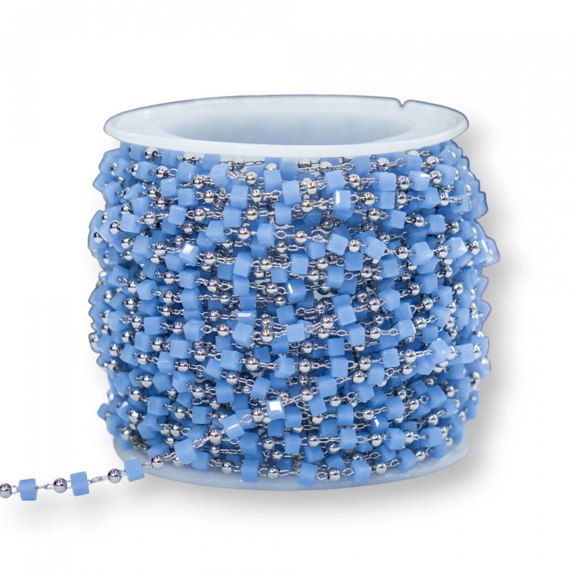 Catena Rosario Con Cristalli Cubetti e Ottone 2mm 1 Metro Rodiato Indaco-CATENE A METRAGGIO | Worldofjewel.com