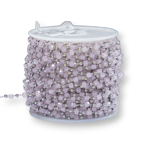 Rosenkranzkette mit Würfelkristallen und 2 mm Messing, 1 Meter, rosa rhodiniert