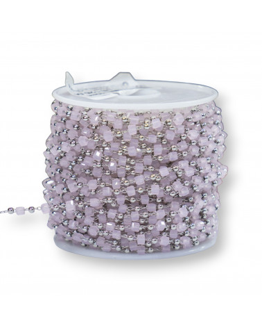 Catena Rosario Con Cristalli Cubetti e Ottone 2mm 1 Metro Rodiato Rosa-CATENE A METRAGGIO | Worldofjewel.com