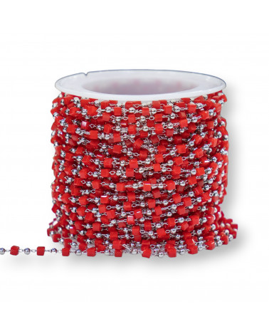 Catena Rosario Con Cristalli Cubetti e Ottone 2mm 1 Metro Rodiato Rosso-CATENE A METRAGGIO | Worldofjewel.com