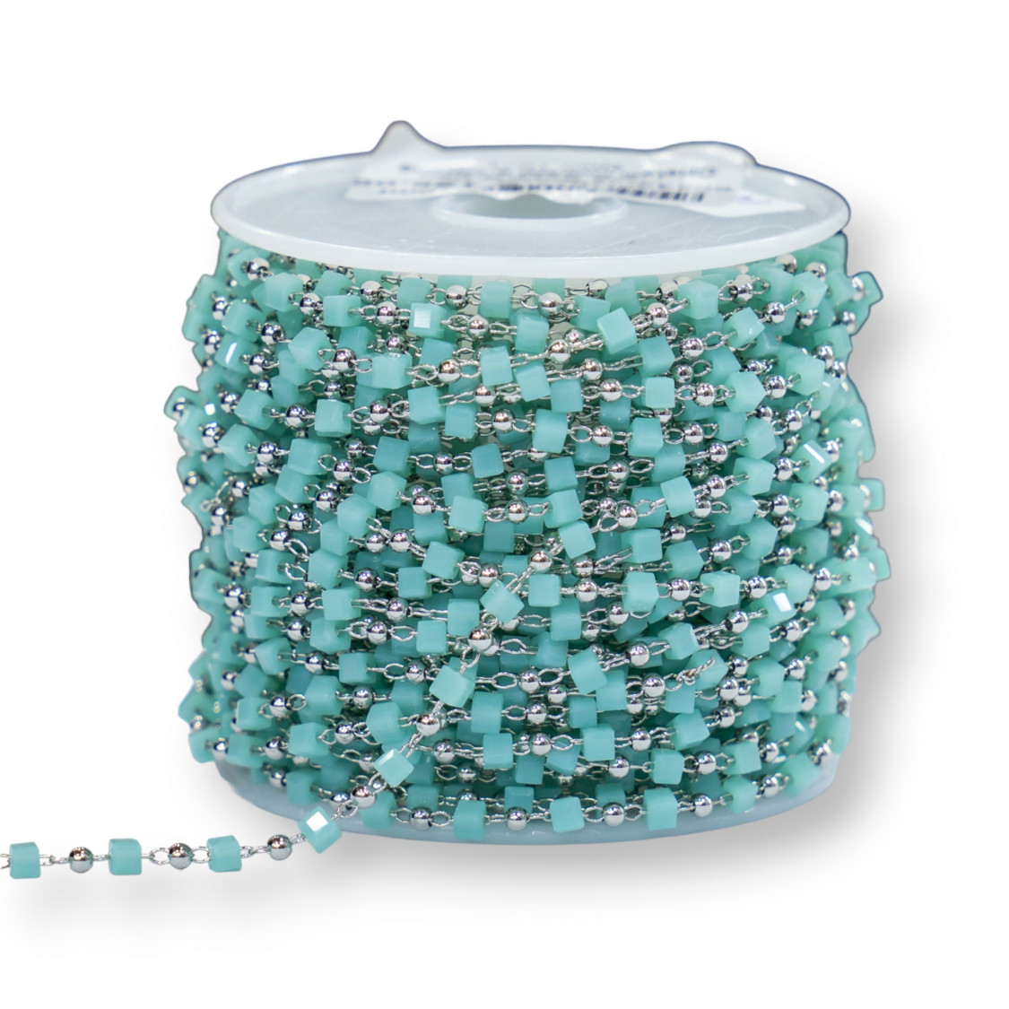 Catena Rosario Con Cristalli Cubetti e Ottone 2mm 1 Metro Rodiato Verde Acqua-CATENE A METRAGGIO | Worldofjewel.com