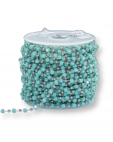 Catena Rosario Con Cristalli Cubetti e Ottone 2mm 1 Metro Rodiato Verde Acqua-CATENE A METRAGGIO | Worldofjewel.com