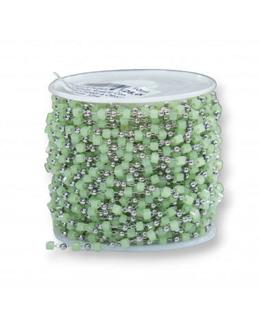 Catena Rosario Con Cristalli Cubetti e Ottone 2mm 1 Metro Rodiato Verde Chiaro-CATENE A METRAGGIO | Worldofjewel.com