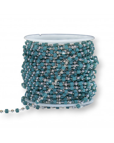 Catena Rosario Con Cristalli Cubetti e Ottone 2mm 1 Metro Rodiato Verde Ottanio-CATENE A METRAGGIO | Worldofjewel.com